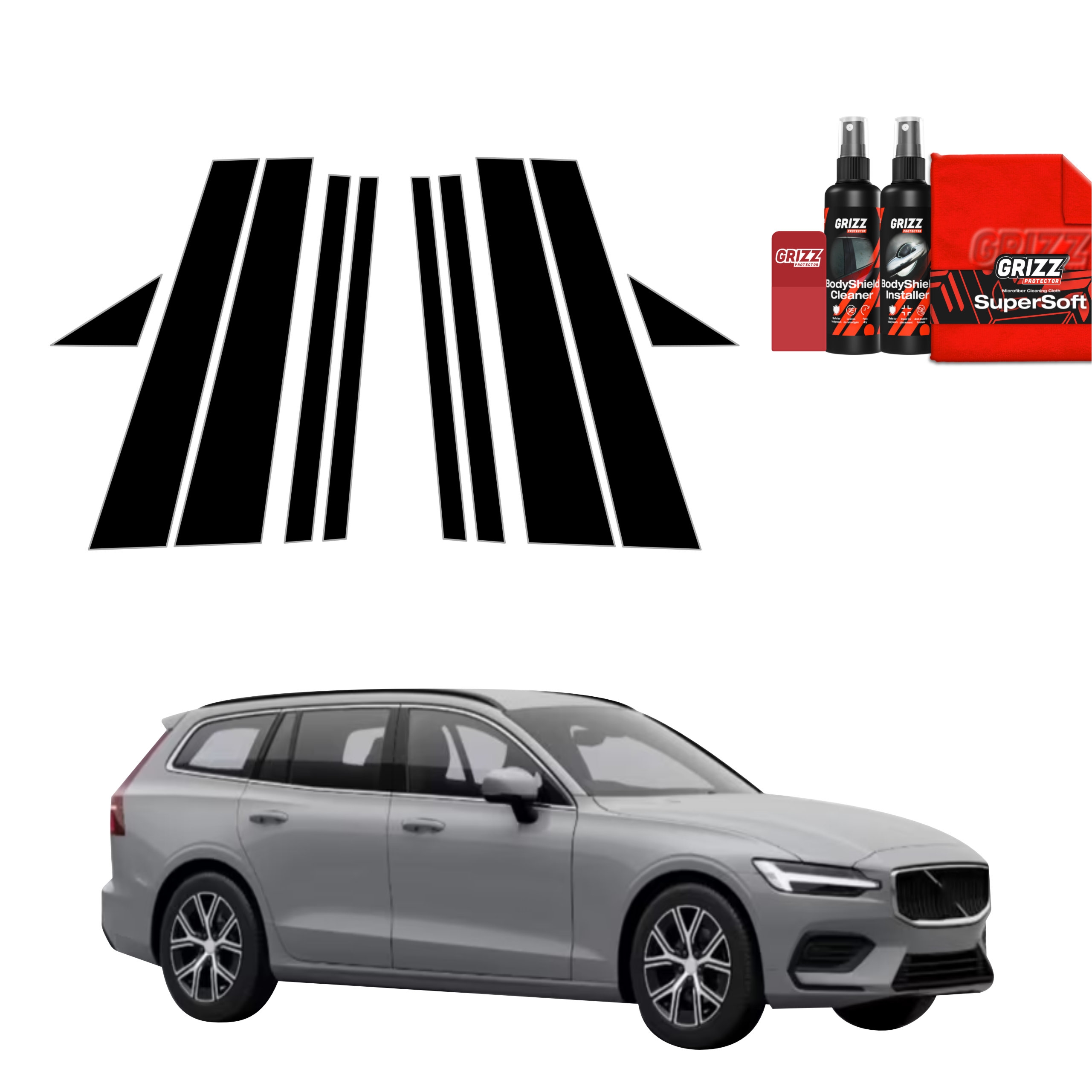10w1 Czarna folia Grizz Protector na słupki do Volvo V60 (2026)