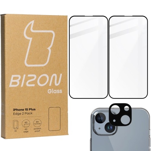 Image of 2x Szkło + szybka na aparat BIZON Edge 2 Pack do iPhone 15 Plus