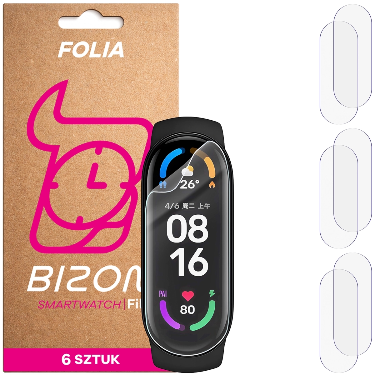 Folia ochronna na ekran zegarka Bizon Watch Film HydroFlex do Xiaomi Mi Band 6, 6 sztuk