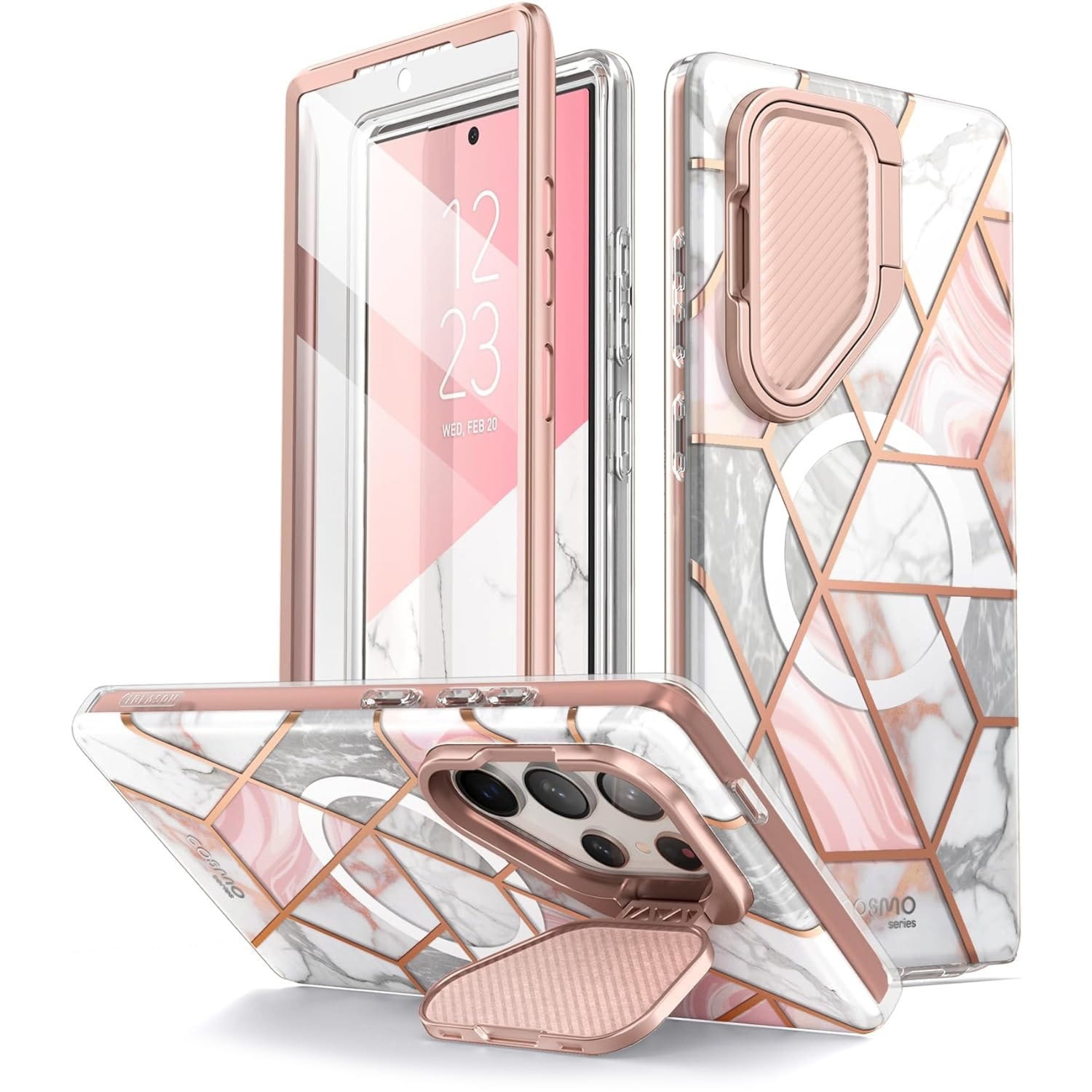 Etui pancerne Supcase i-Blason Cosmo Mag SP Stand MagSafe do Galaxy S24 Ultra, marmurowo-różowe