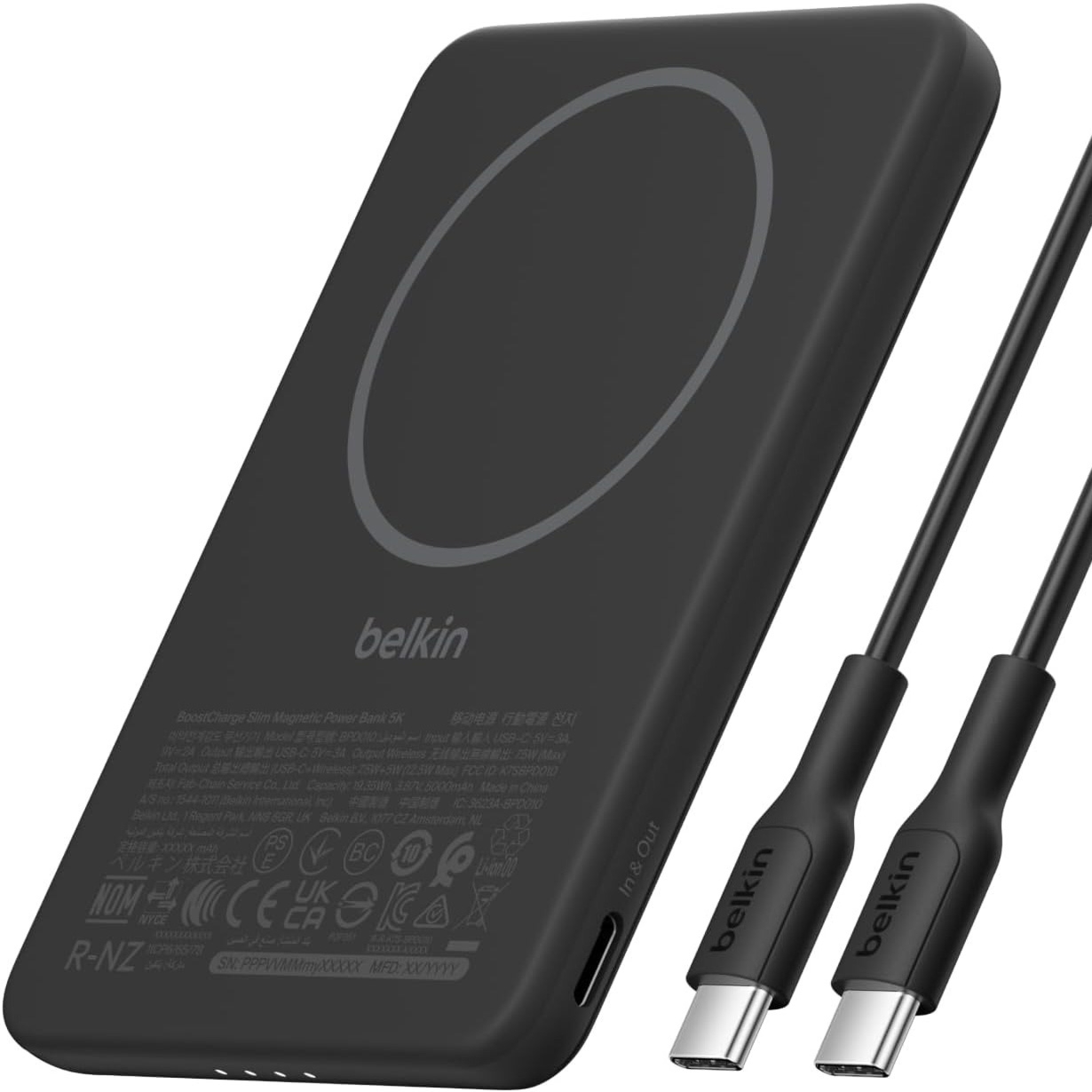 Bateria Belkin Boost Slim Power Bank z MagSafe Qi 7,5W 5K 5000 mAh, czarna