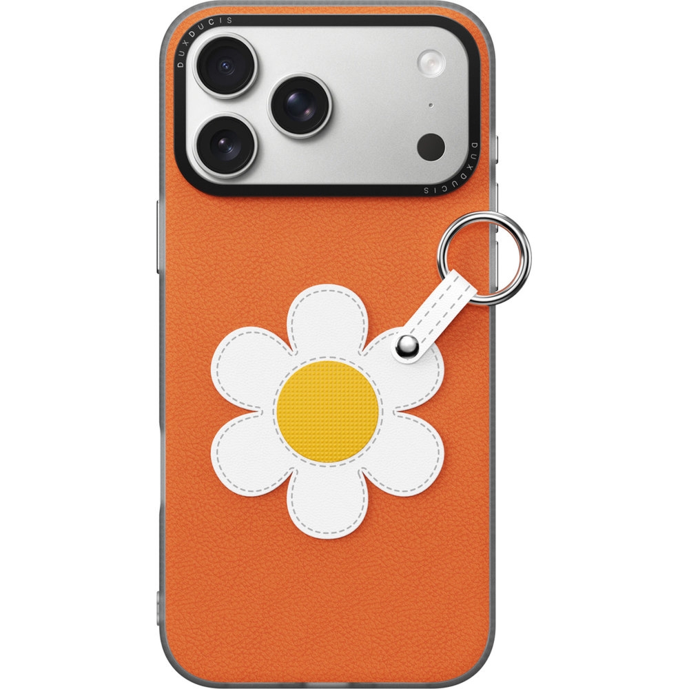 Etui ze smyczką Dux Ducis Luvy do iPhone 18 Pro / 17 Pro, pomarańczowe ze stokrotką