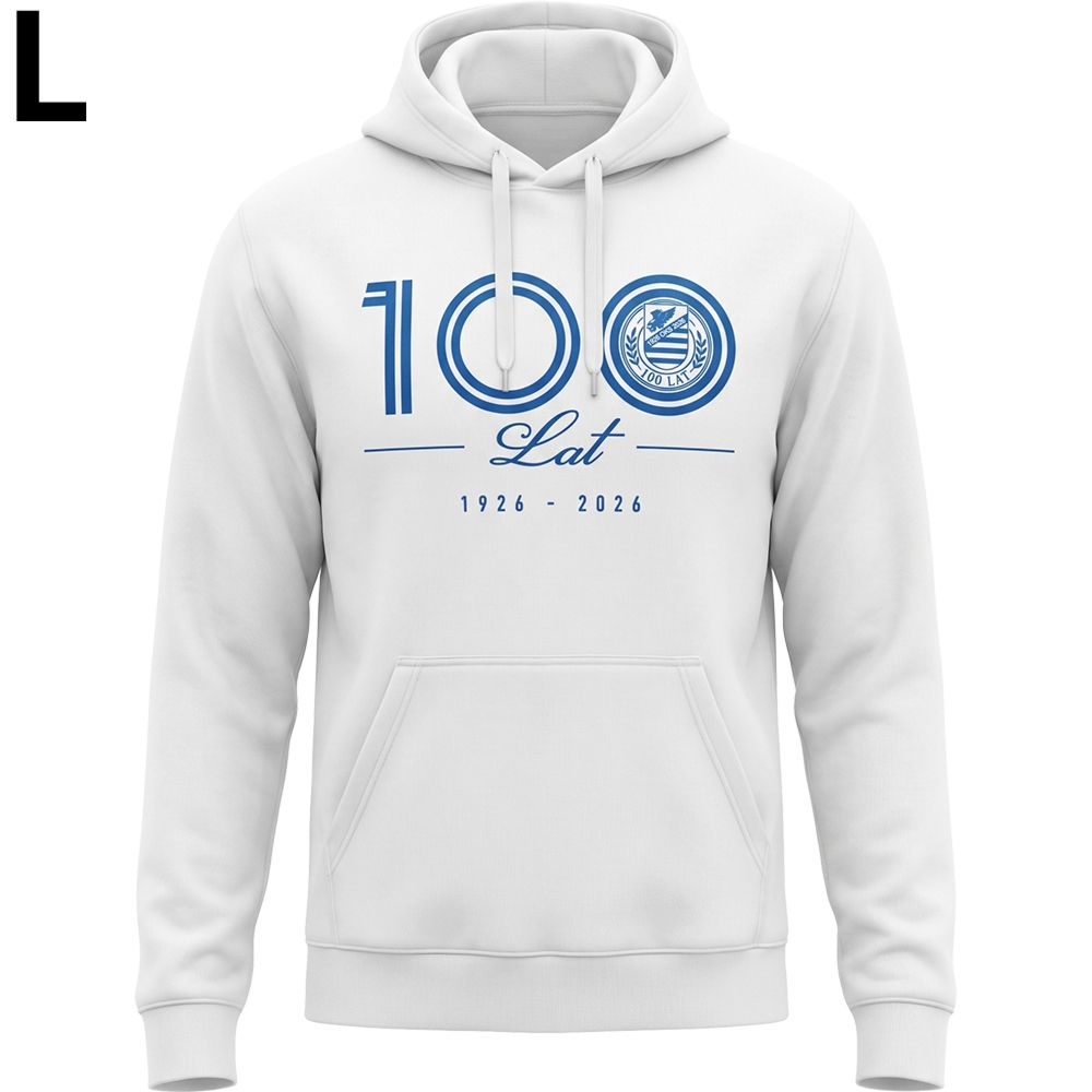 Bluza jubileuszowa z kapturem, hoodie, OKS „1926 OKS 2026”, biało-niebieska, L