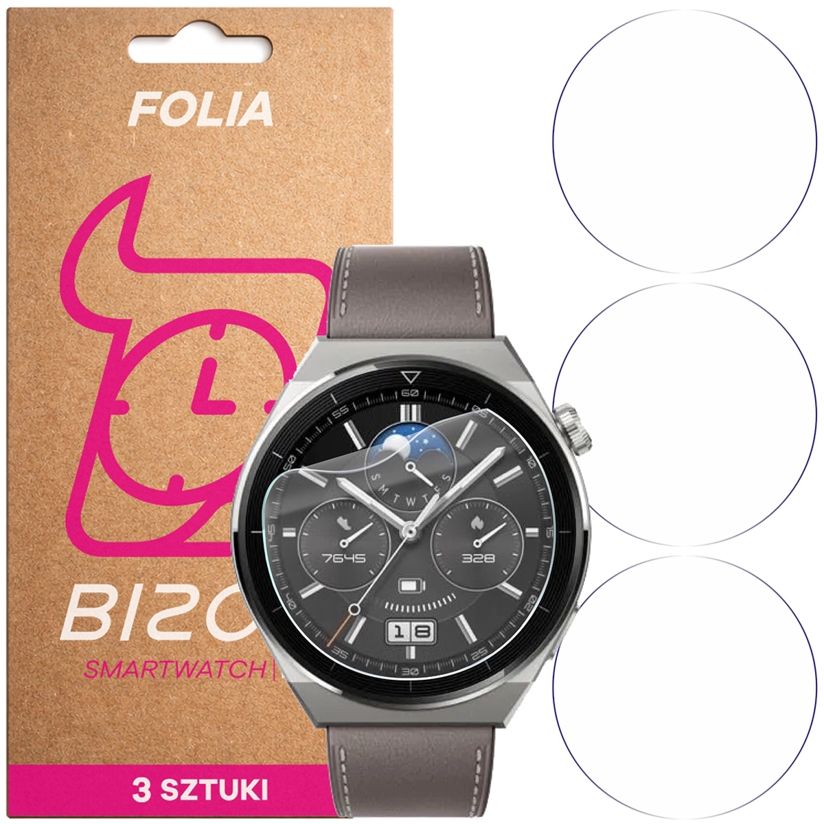 Folia ochronna na ekran zegarka Bizon Watch Film HydroFlex do Huawei Watch GT 3 Pro 46 mm, 3 sztuki