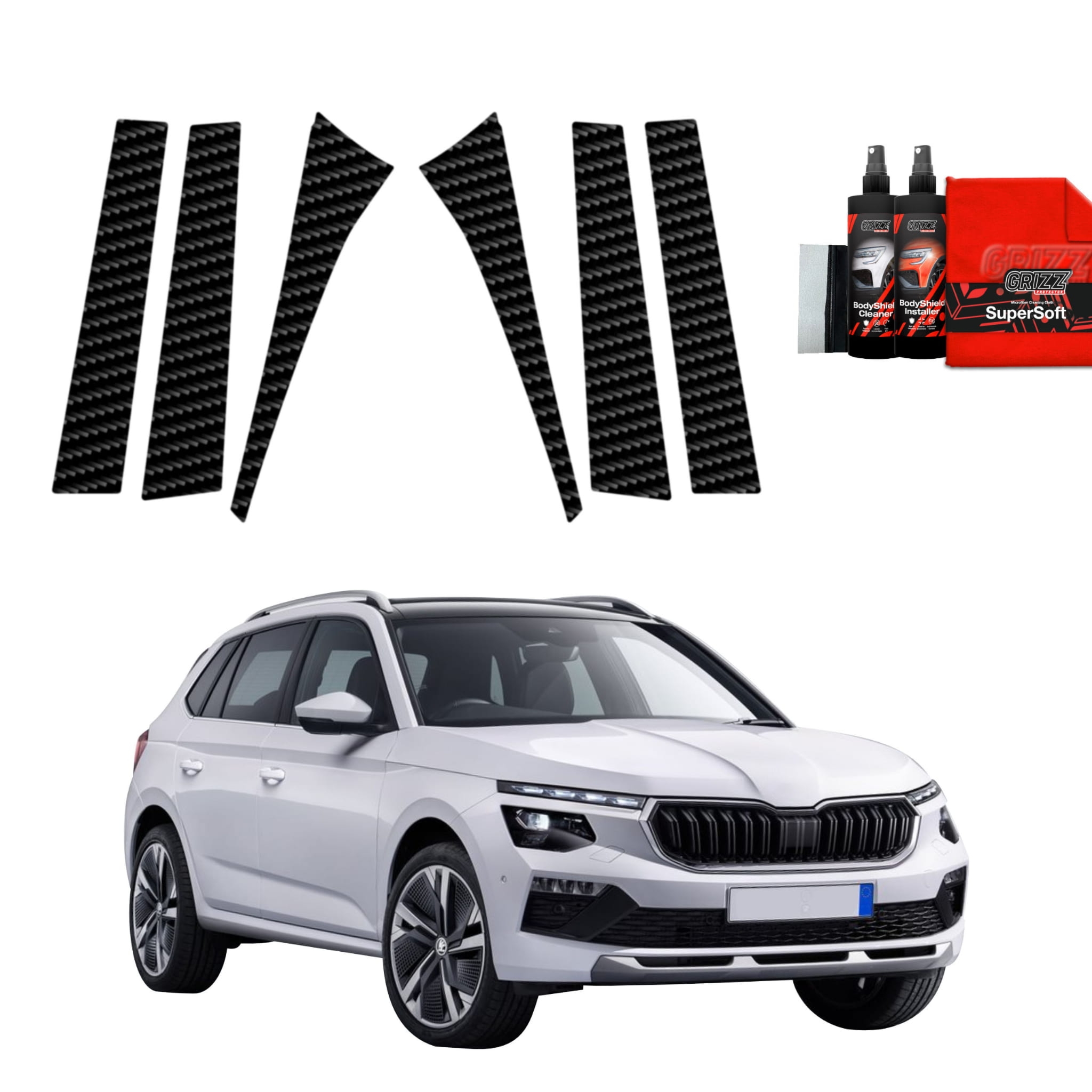 6w1 Folia karbonowa Grizz Protector na słupki do Skoda Kamiq (2019-2025)