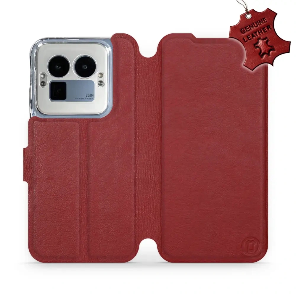 Etui z naturalnej skóry do Realme GT 8 Pro, Mobiwear Leather, ciemno-czerwone