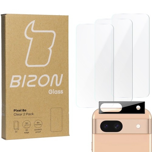 Image of 3x Szkło + szybka na aparat BIZON Clear 2 Pack do Google Pixel 8a