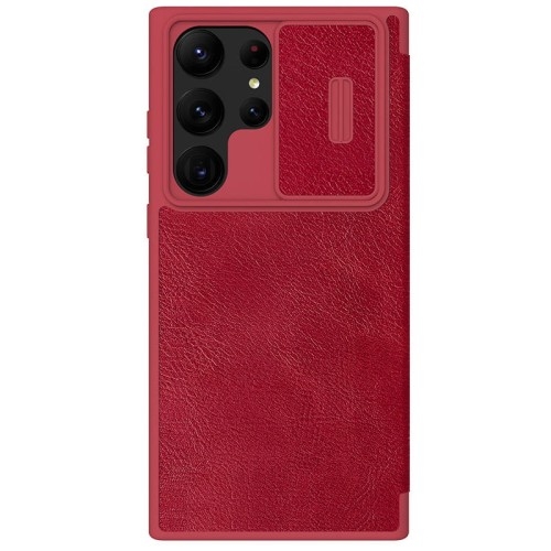 Image of Etui z klapką i ochroną aparatu Nillkin Qin Pro do Galaxy S23 Ultra, czerwone