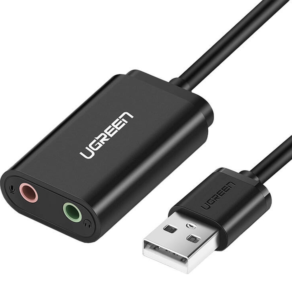 OUTLET: Karta dźwiękowa / adapter audio Ugreen US205 USB-A do 2x jack 3,5 mm, 15 cm, czarny