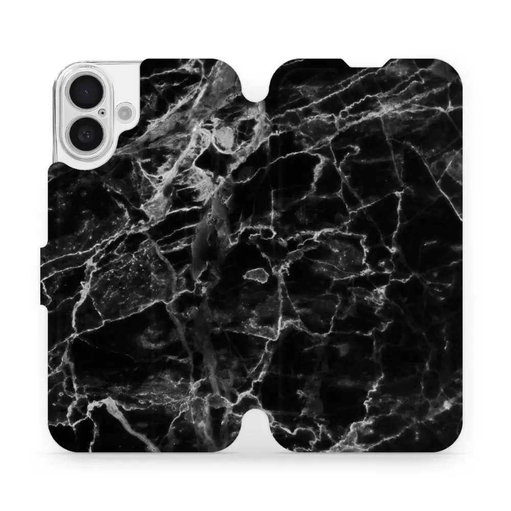Etui z klapką do iPhone 16 Plus, Mobiwear Book, czarny marmur