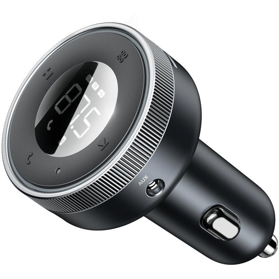Image of Transmiter FM Bluetooth / Ładowarka samochodowa Baseus Enjoyer 17W, 2x USB-A / 3.5mm Minijack / MicroSD, czarna