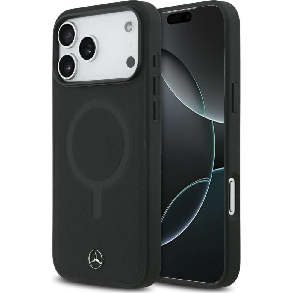 Etui Mercedes-Benz Plain Smooth Leather do iPhone 18 Pro Max / 17 Pro Max do MagSafe, czarne