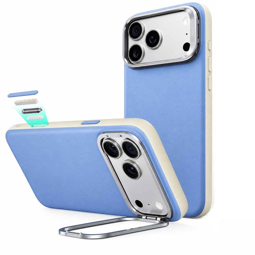 Etui skórzane z podstawką ESR Atelier Kickstand do MagSafe do iPhone 18 Pro / 17 Pro, niebieskie
