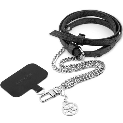 Image of Smycz do telefonu Guess Universal Crossbody Strap / pasek, czarna ze srebrnym łańcuszkiem