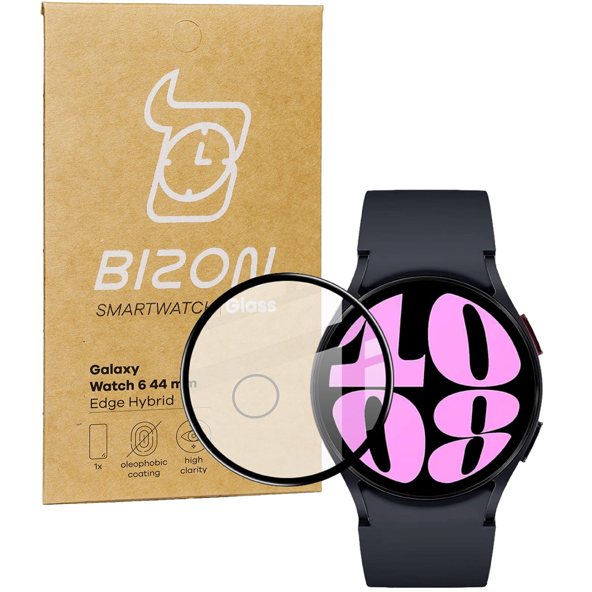 Image of Szkło hybrydowe Bizon Glass Watch Edge Hybrid dla Galaxy Watch 6 44mm, czarne