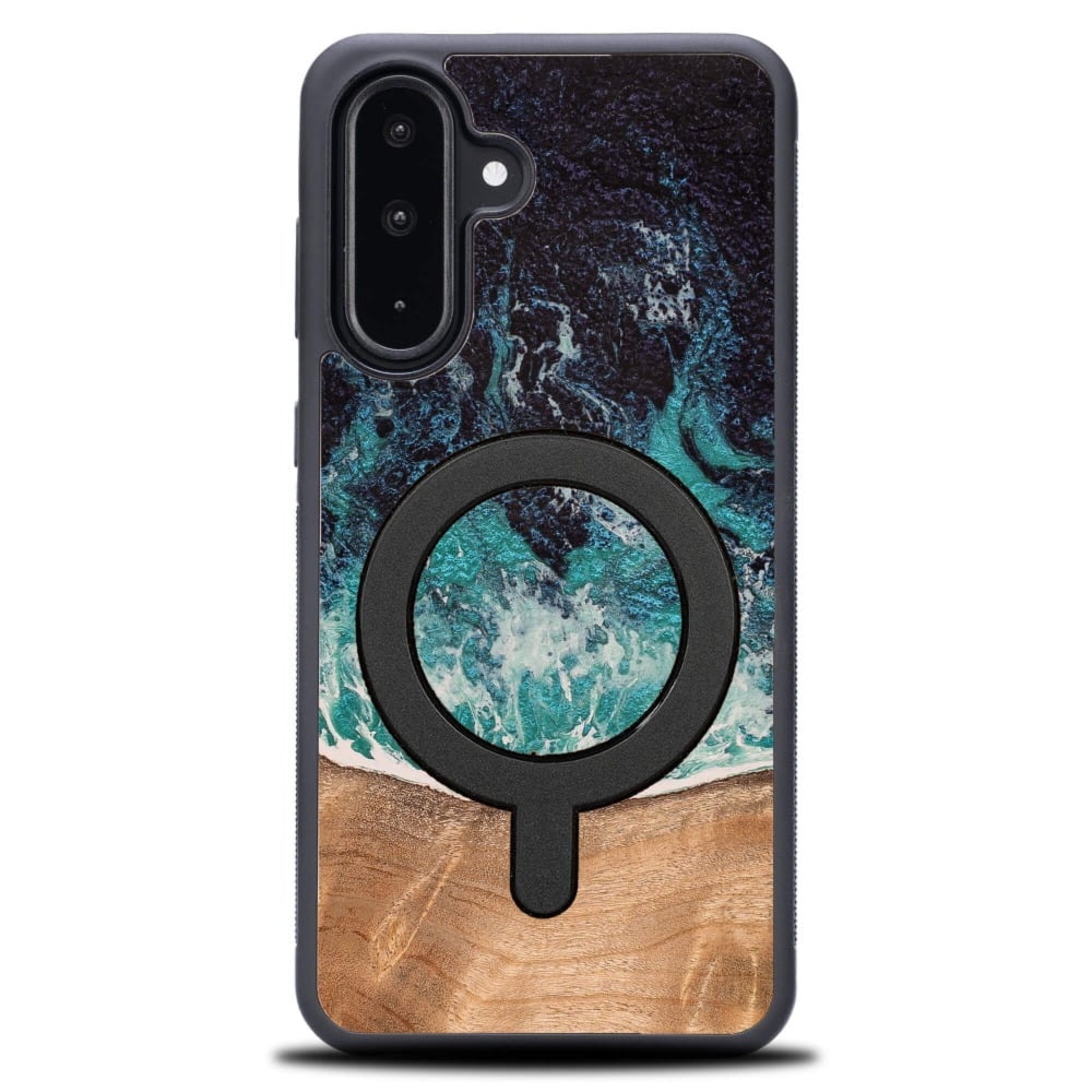 Drewniane etui do Galaxy A56 5G, Bewood Unique Dream Island do MagSafe, niebiesko-brązowe