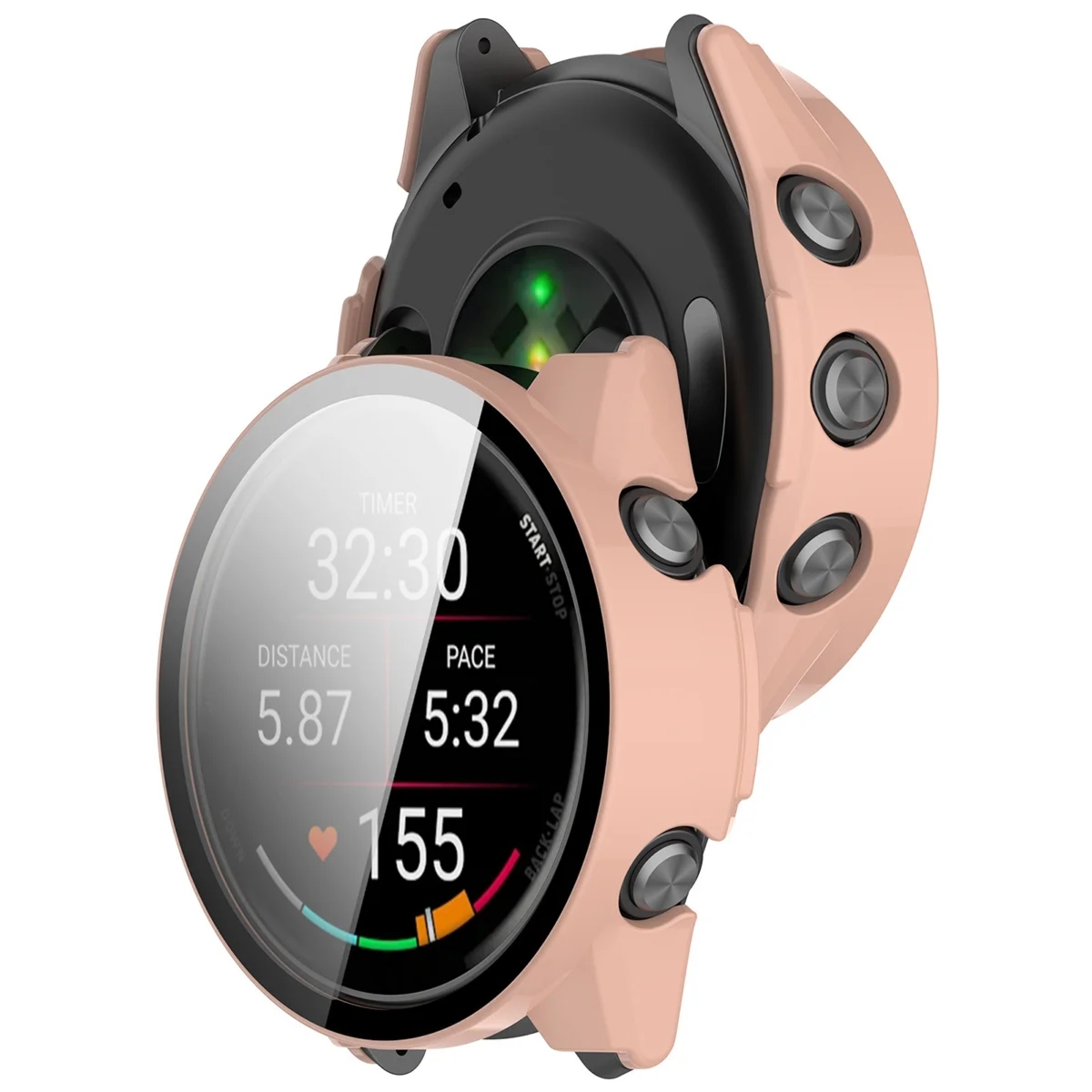 Etui ze szkłem do zegarka Bizon Case Watch Adamo do Garmin Forerunner 70 / 170 / 170 Music, różowe