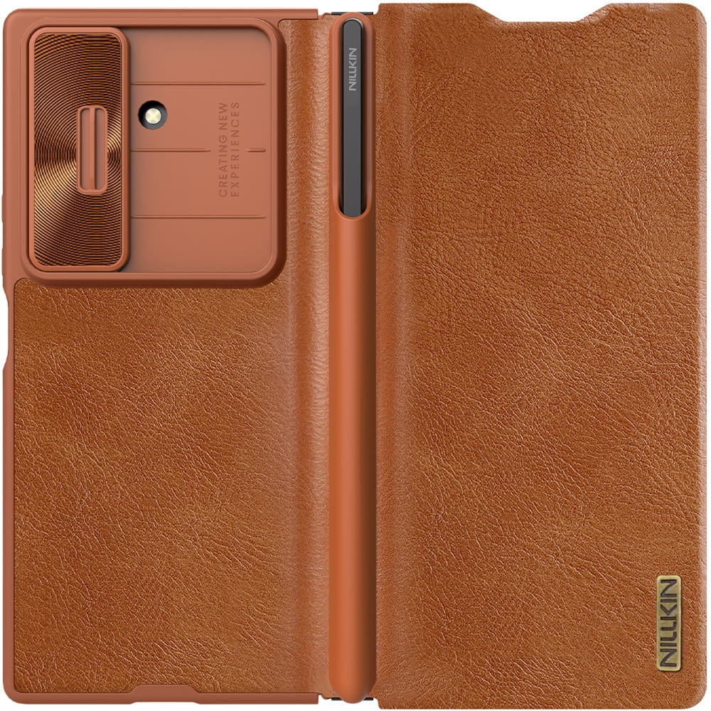 Etui Nillkin Qin Pro Leather Stylus Pen z klapką i rysikiem do Galaxy Z Fold7, brązowe