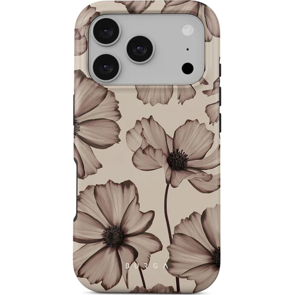 Etui Burga Barely Yours Tough Magnetic do iPhone 17 Pro, brązowe z kwiecistym wzorem