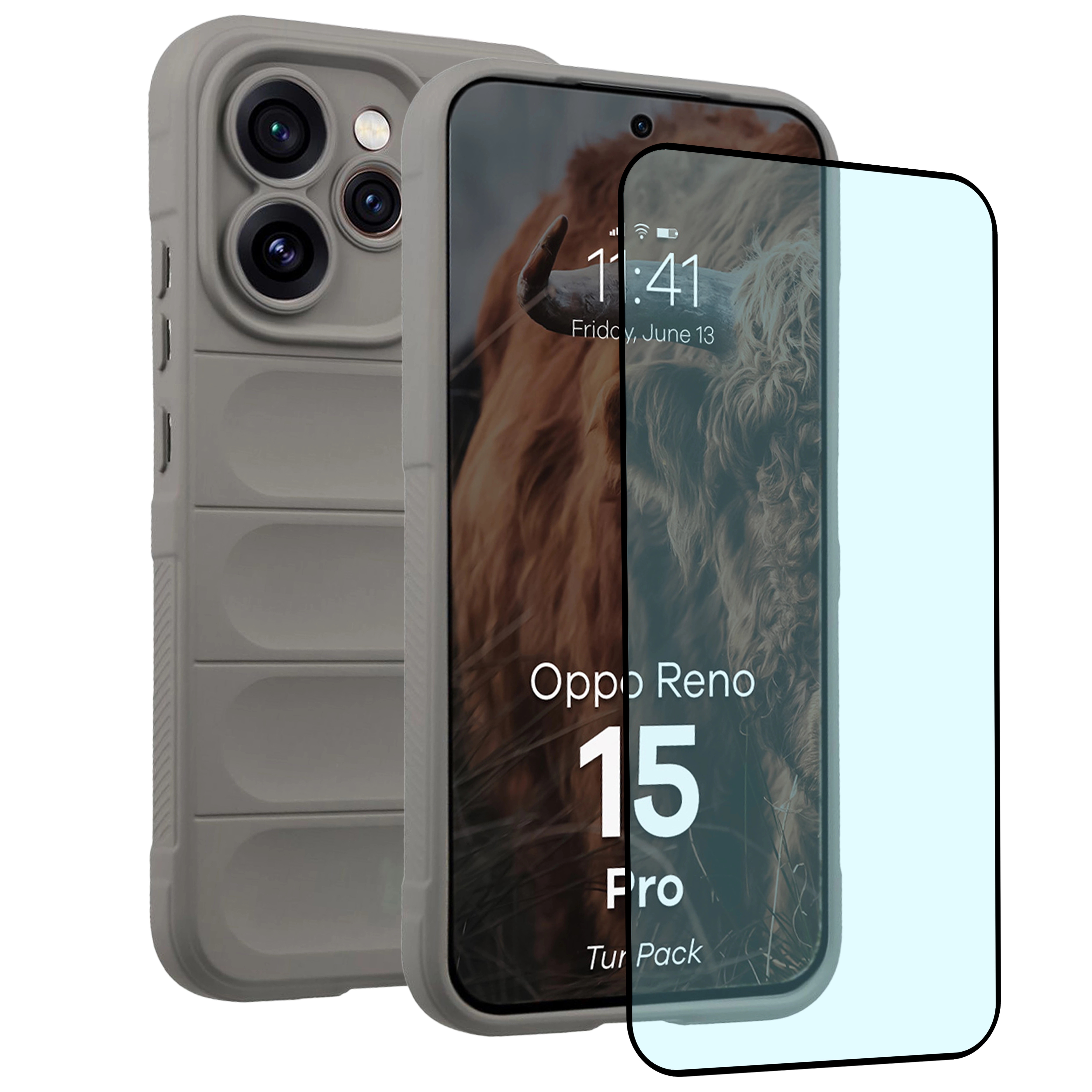 Pancerne etui + szkło hartowane Bizon Tur Pack do Oppo Reno 15 Pro, jasnoszare