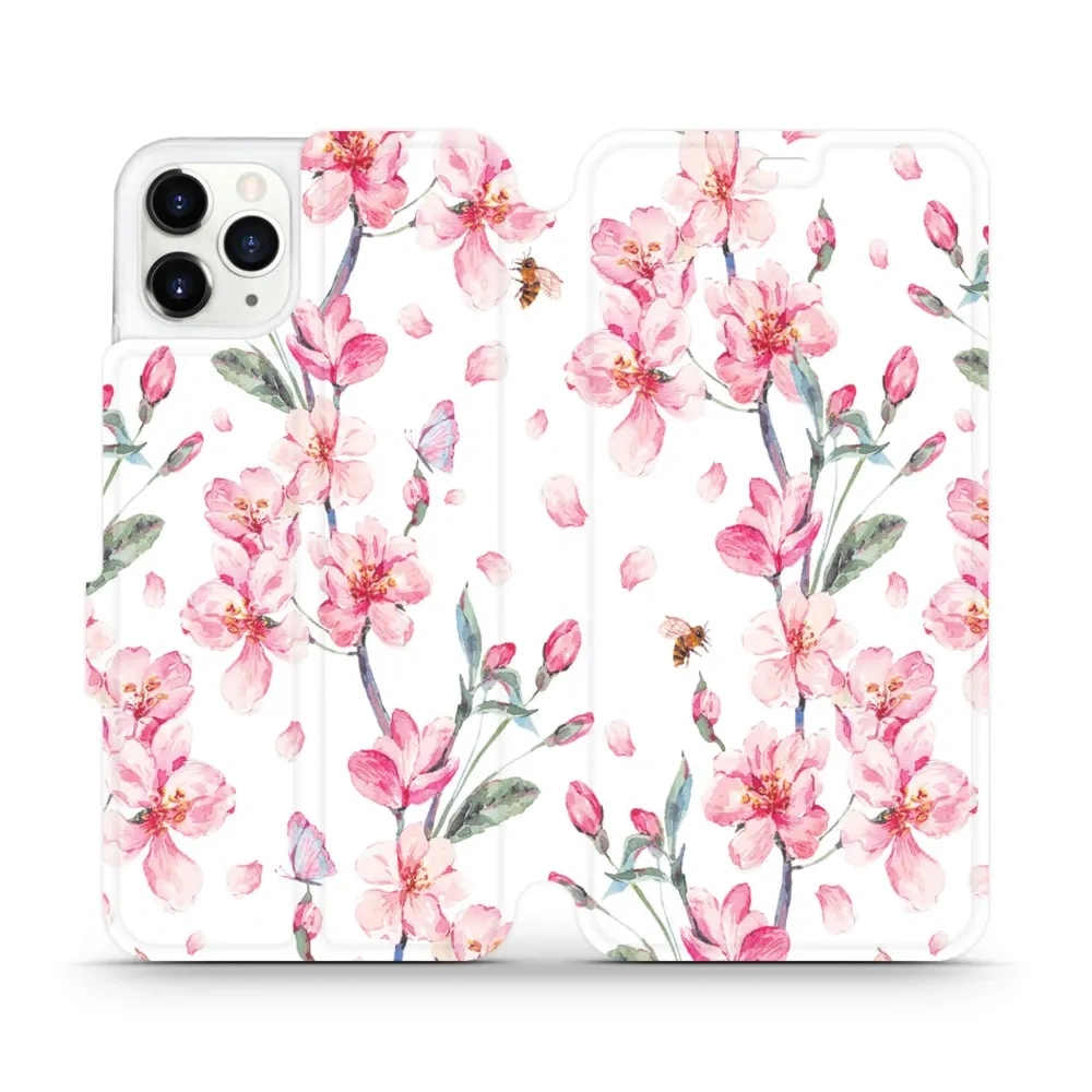Etui z klapką do iPhone 11 Pro Max, Mobiwear Book, różowa wiosna
