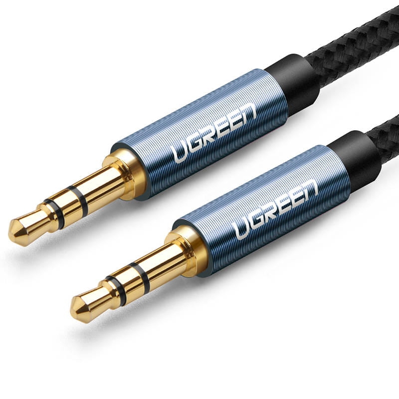Image of Kabel Ugreen AV112 AUX 3,5 mm mini jack (2x męski) 1m, czarny z niebieskimi wtyczkami