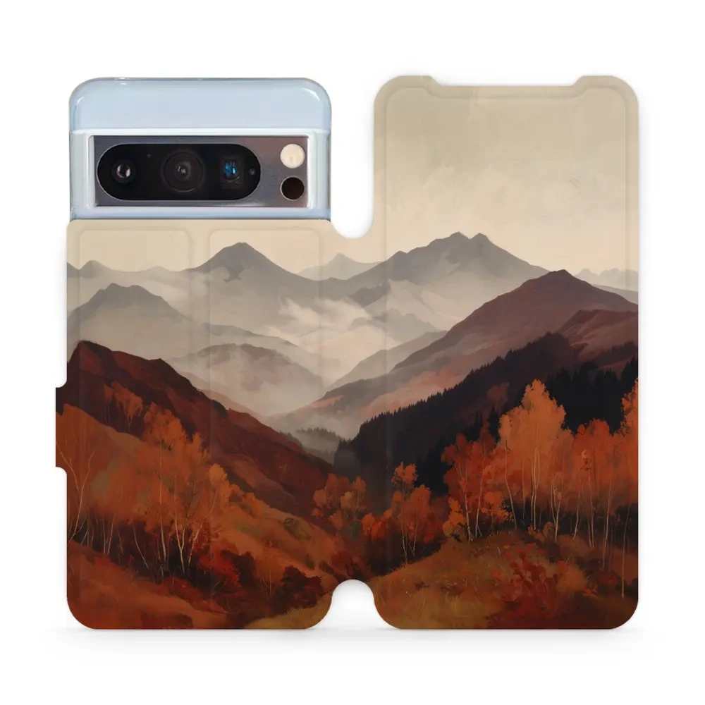 Etui z klapką do Google Pixel 8 Pro, Mobiwear Book, mglista dolina w górach