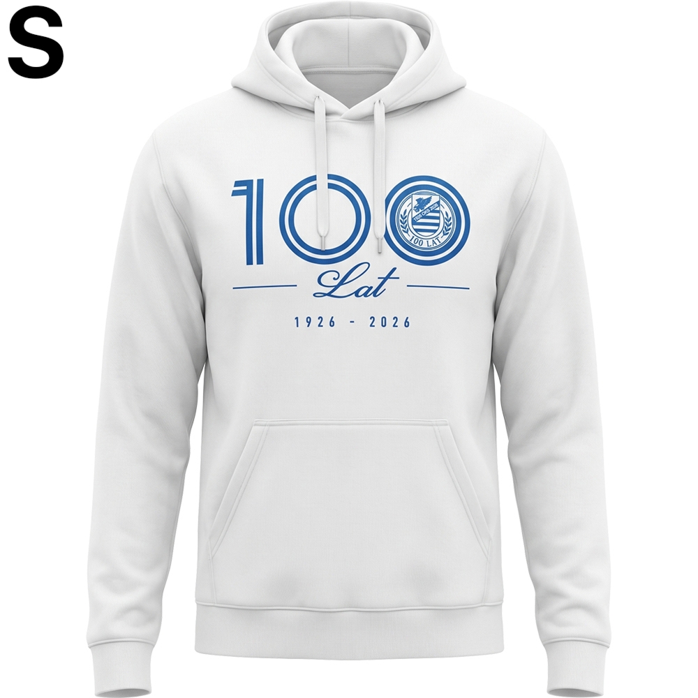 Bluza jubileuszowa z kapturem, hoodie, OKS „1926 OKS 2026”, biało-niebieska, S