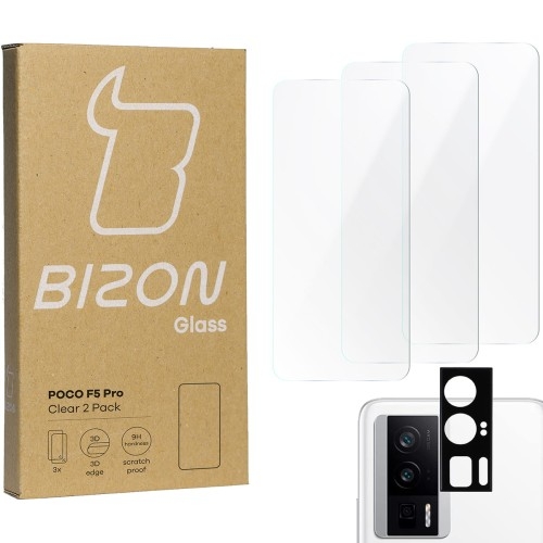Image of 3x Szkło + szybka na aparat BIZON Clear 2 Pack do Xiaomi Poco F5 Pro