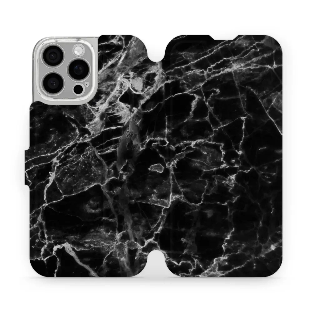 Etui z klapką do iPhone 16 Pro Max, Mobiwear Book, czarny marmur