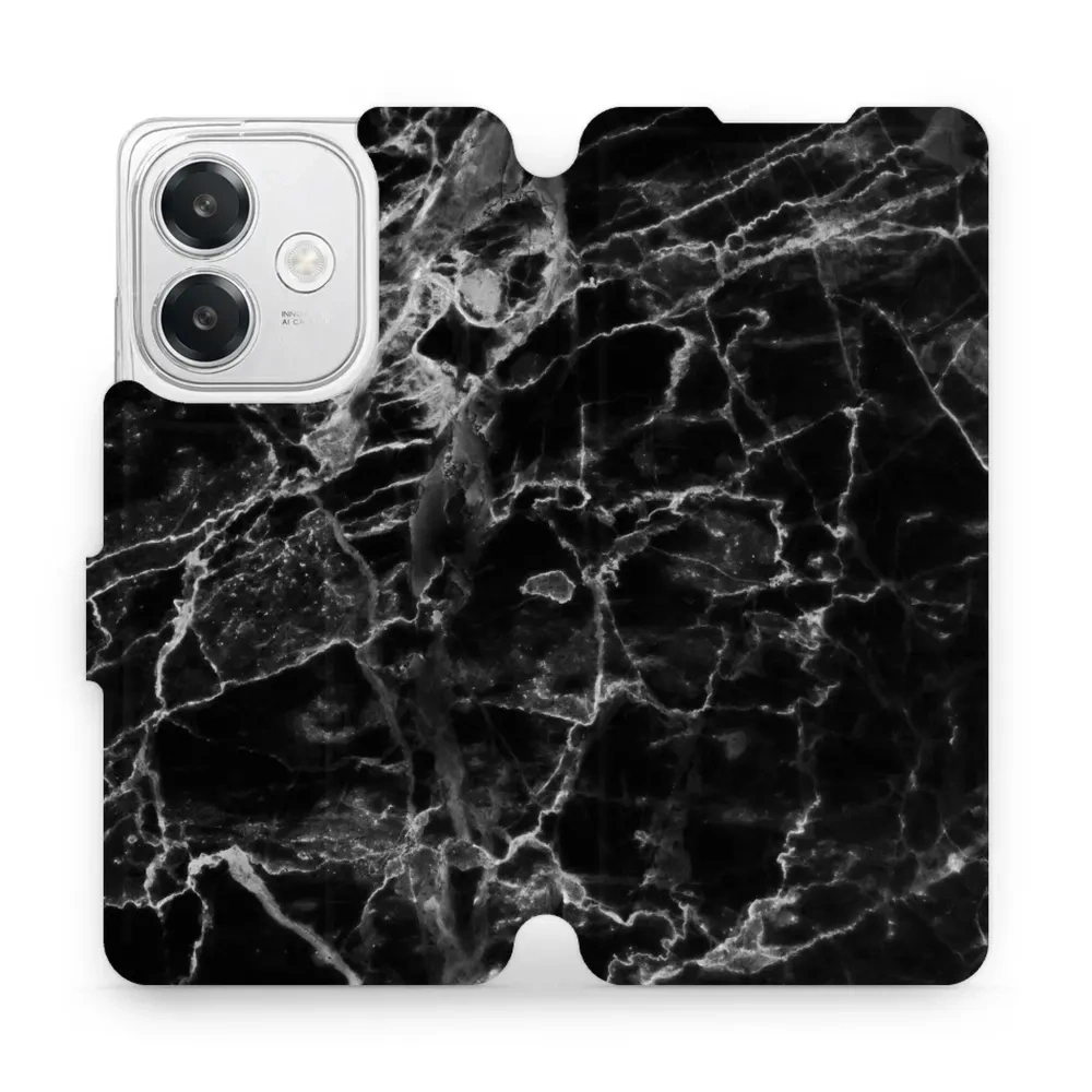 Etui z klapką do Oppo A40, Mobiwear Book, czarny marmur
