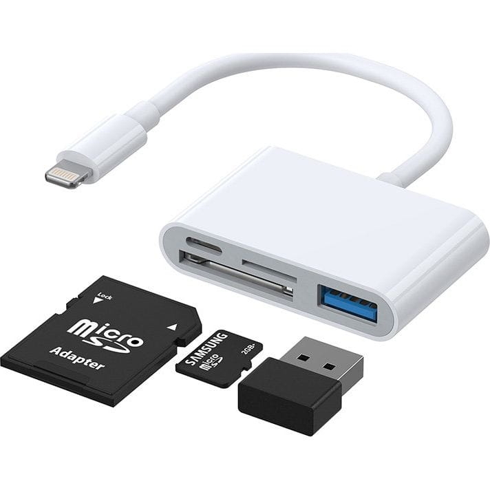 Image of OUTLET: Wielofunkcyjny adapter HUB 4w1, Joyroom S-H142, Lightning - USB-A / SD / TF / Lightning, biały