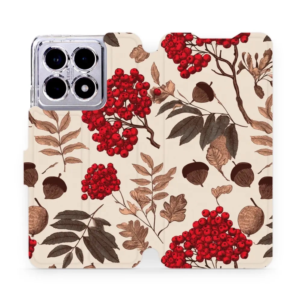 Etui z klapką do Xiaomi 14T Pro, Mobiwear Book, jarzębina na ecru