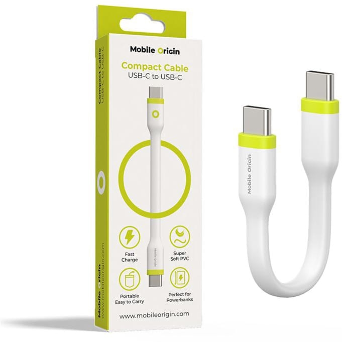 Kabel ładująco-przesyłowy Mobile Origin Compact Cable USB-C / USB-C, 60W, 480 Mbps, 10cm do Android Auto / Apple CarPlay, biały