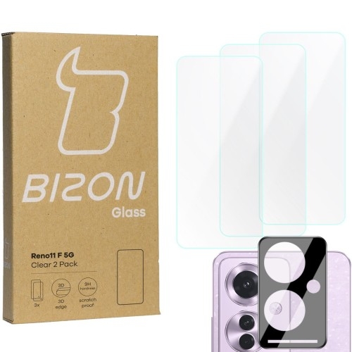 Image of 3x Szkło + szybka na aparat BIZON Clear 2 Pack do Oppo Reno11 F 5G