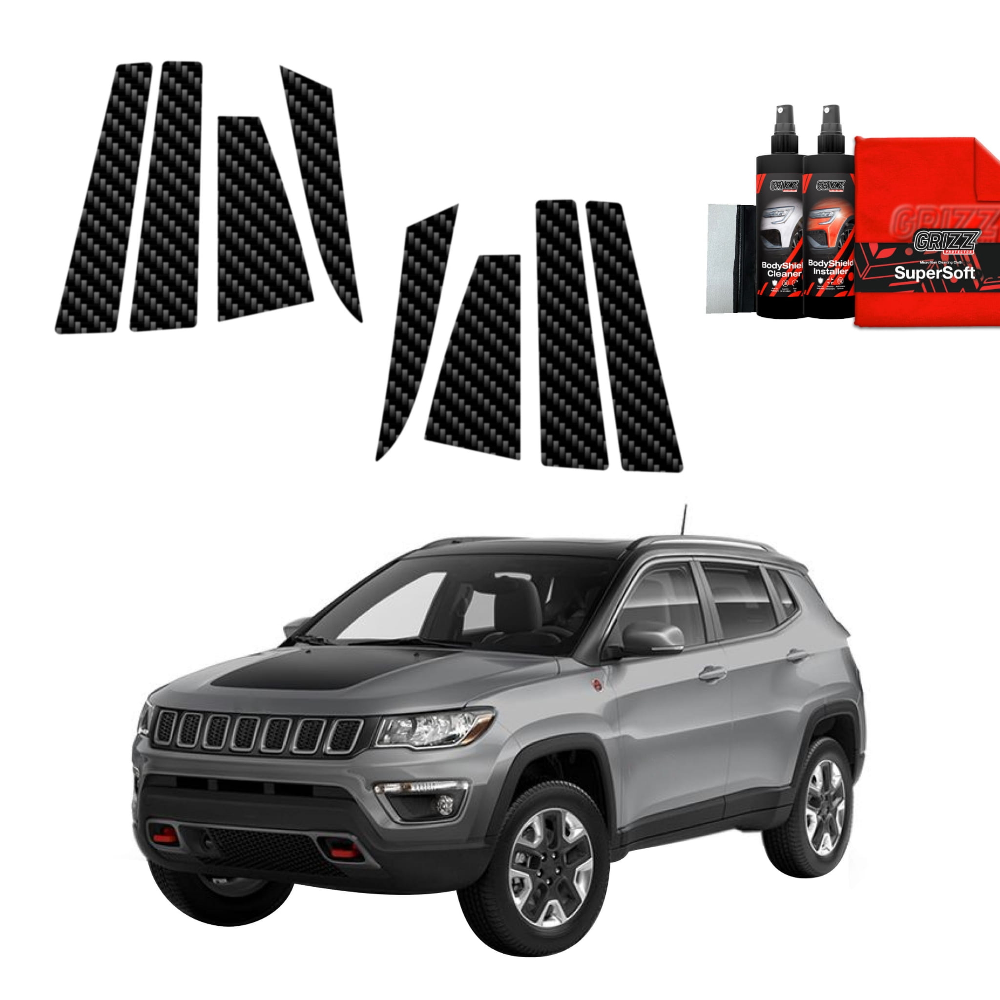 8w1 Folia karbonowa Grizz Protector na słupki do Jeep Compass (2020-2024)