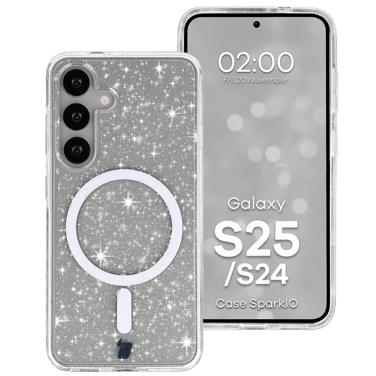 Etui brokatowe z pierścieniem magnetycznym Bizon Case SparklO do Galaxy S25 / S24, przezroczyste z brokatem