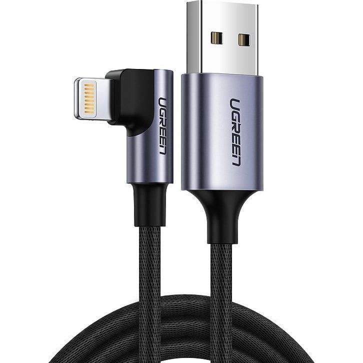Image of Kabel kątowy Ugreen USB-A / Lightning Quick Charge 3.0, MFI, 1m, szary