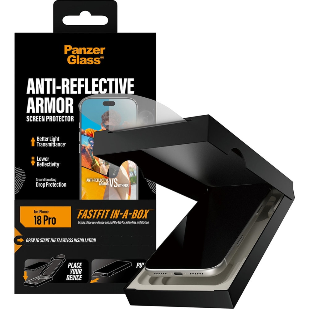 Szkło hartowane, antyrefleksyjne PanzerGlass Anti-reflective Armor Screen Protector do iPhone 18 Pro z aplikatorem FastFit