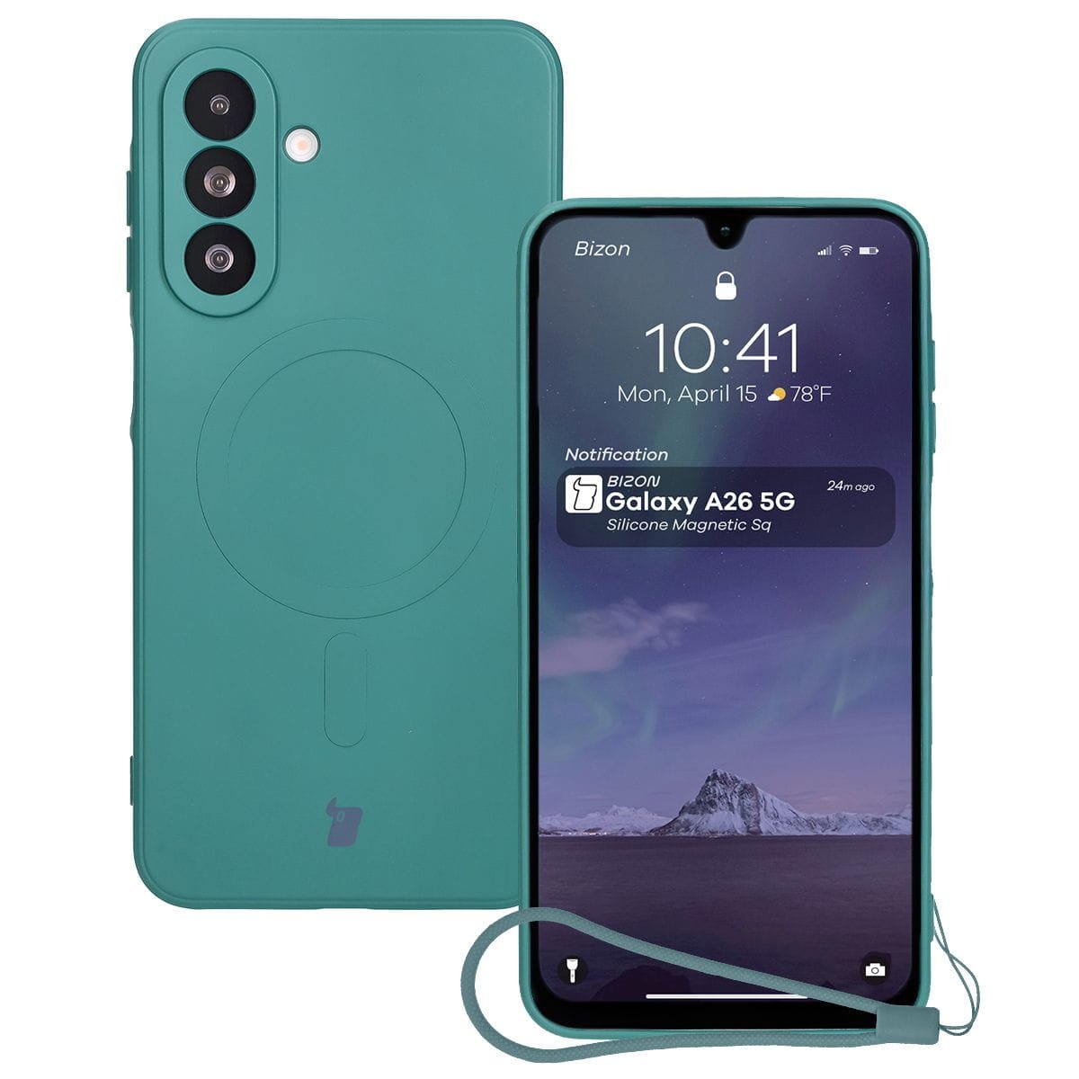 Image of Silikonowe etui z pierścieniem magnetycznym Bizon Case Silicone Magnetic Sq do Galaxy A26 5G, ciemnozielone