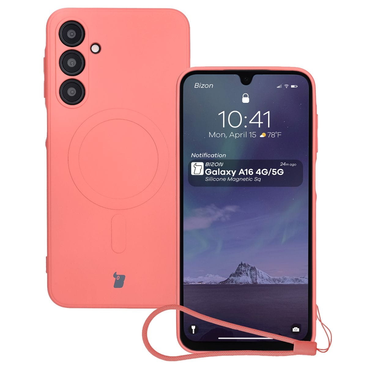 Image of Silikonowe etui z pierścieniem magnetycznym Bizon Case Silicone Magnetic Sq do Galaxy A16 4G / 5G, brudnoróżowe
