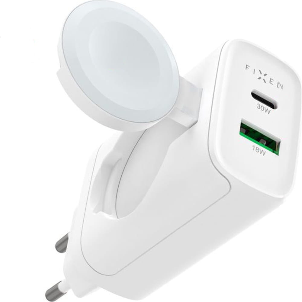 Ładowarka sieciowa z modułem do Apple Watch, USB-C, USB-A, 33W, Fixed Power Socket, biała