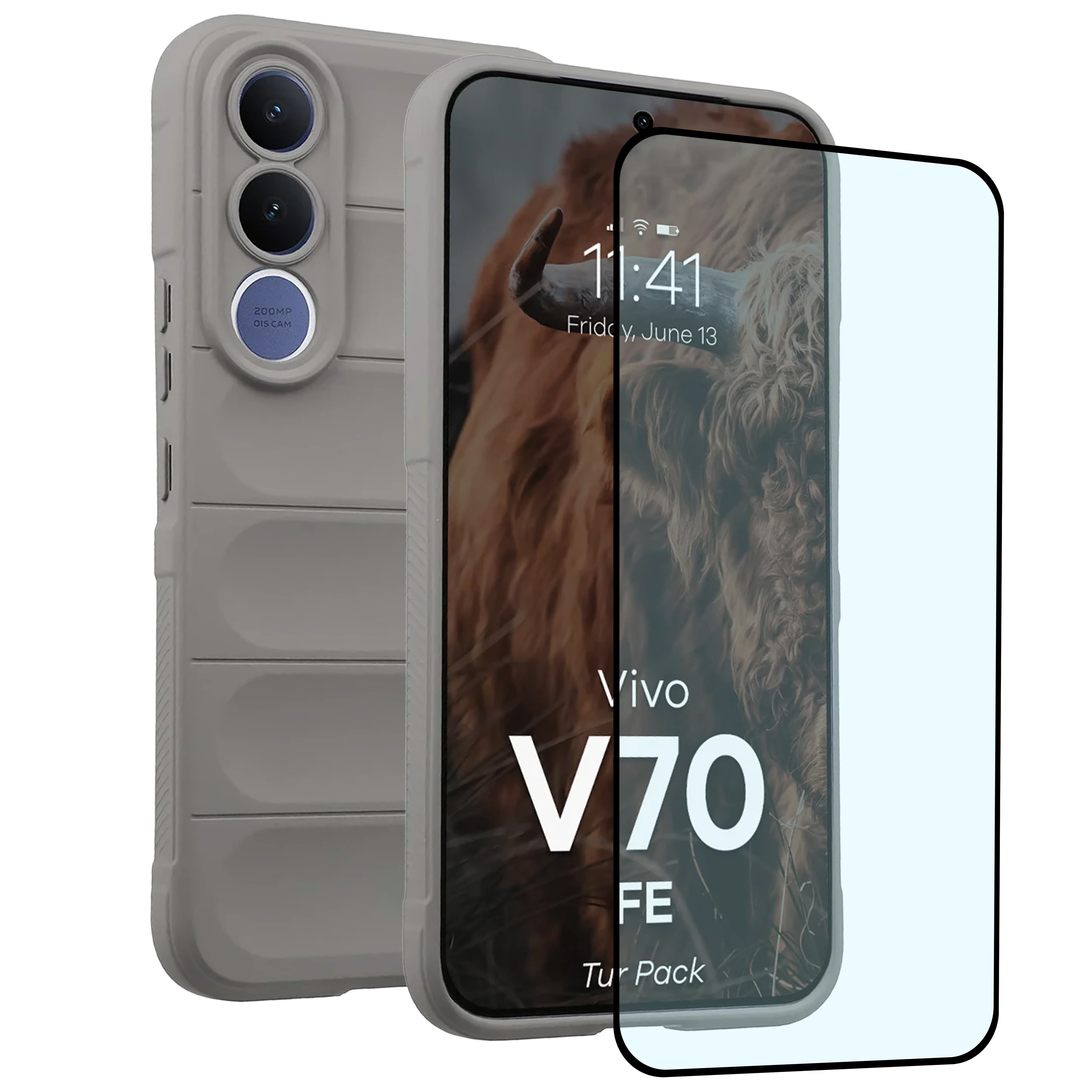 Pancerne etui + szkło hartowane Bizon Tur Pack do Vivo V70 FE 5G, jasnoszare