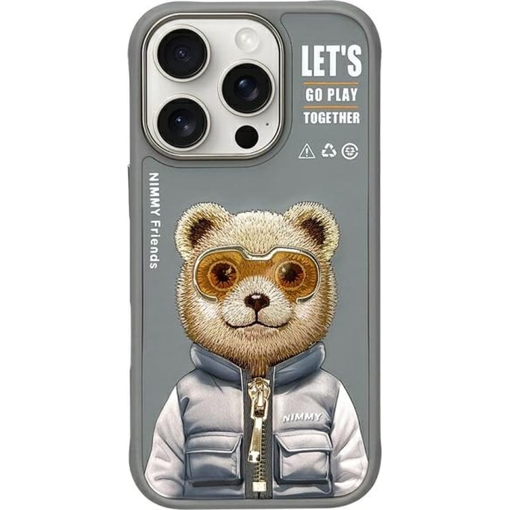Image of Etui Nimmy Cool&Cute 2.0 Bear do iPhone 16 Pro Max, szare z misiem