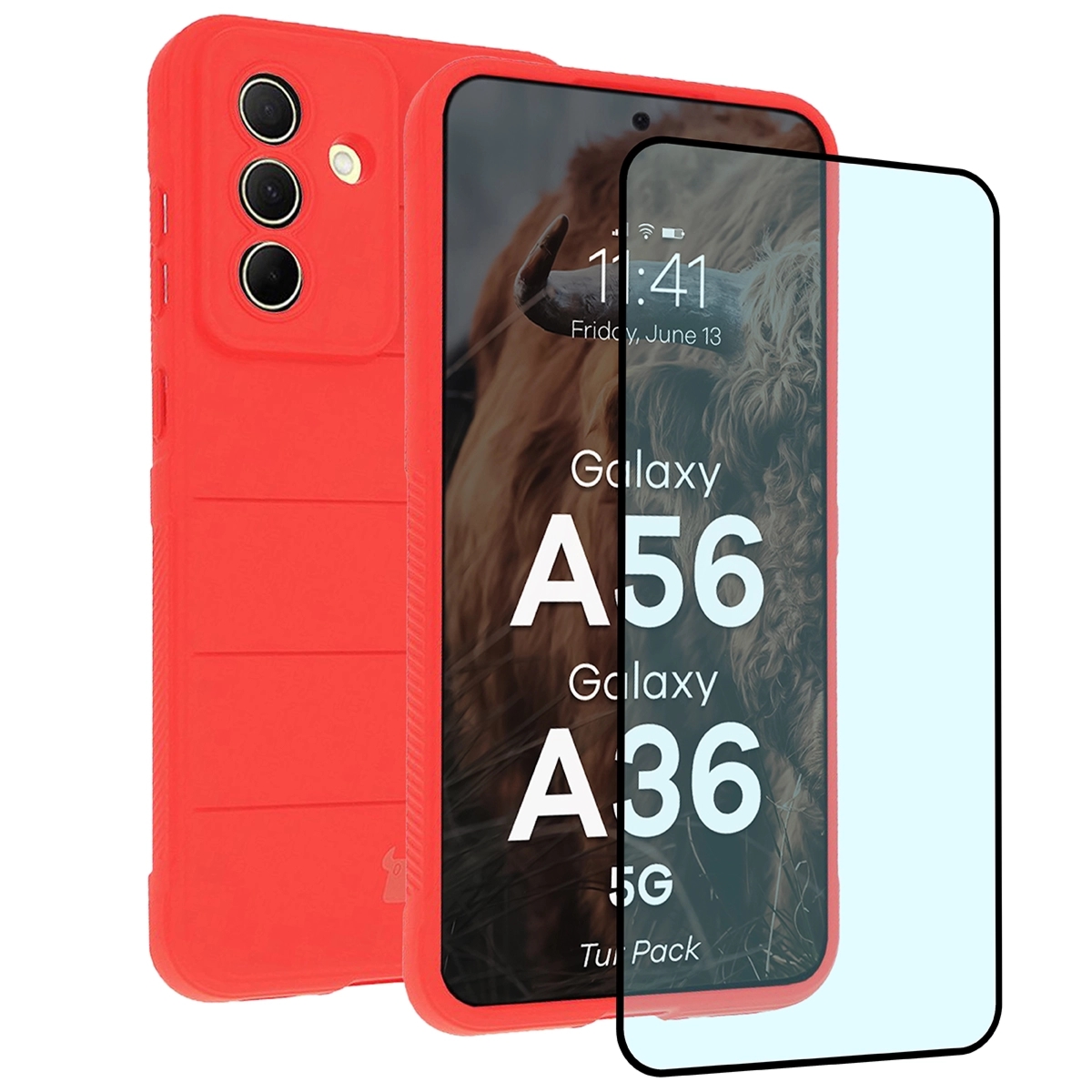 Pancerne etui + szkło hartowane Bizon Tur Pack do Galaxy A36 5G / A56 5G, czerwone