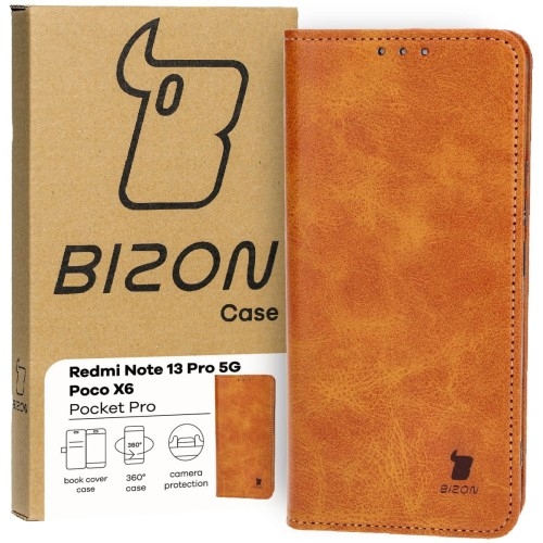 Image of Etui Bizon Case Pocket Pro do Xiaomi Redmi Note 13 Pro 5G / Xiaomi Poco X6, brązowe