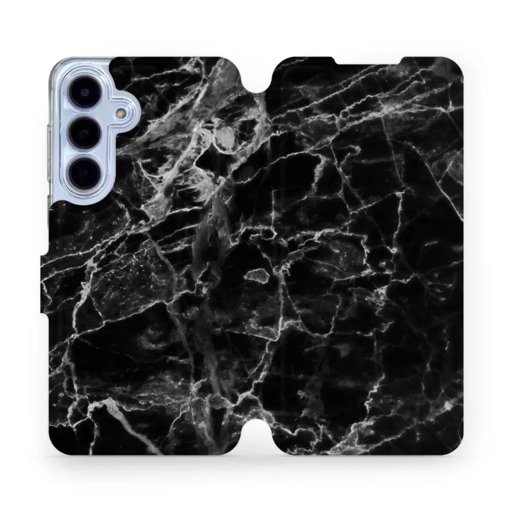 Etui z klapką do Galaxy S25 FE, Mobiwear Book, czarny marmur