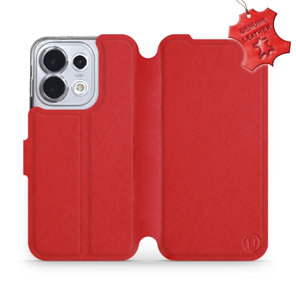 Etui z naturalnej skóry do Oppo Reno16 5G, Mobiwear Leather, czerwone