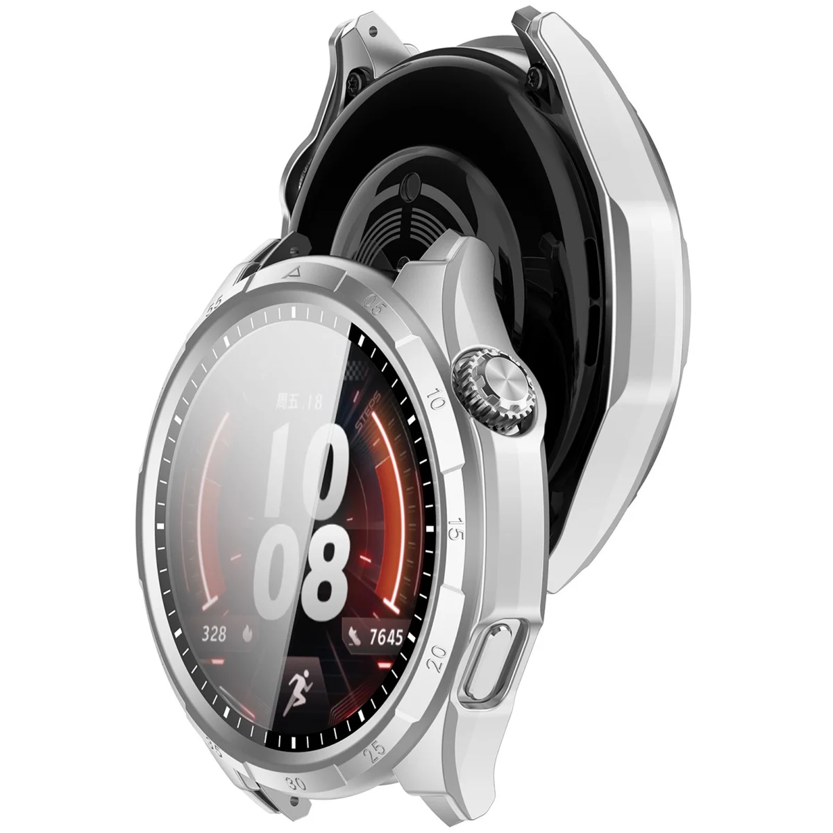 Etui ze szkłem do zegarka Bizon Case Watch Adamo do Honor Watch 6 / 6 Plus, satynowo srebrne