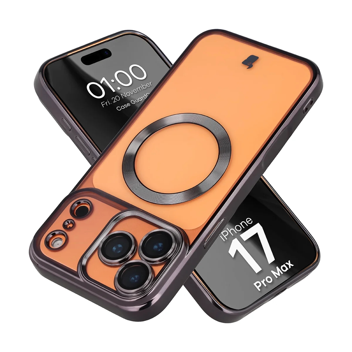 Etui z ochroną aparatu i pierścieniem magnetycznym Bizon Case GuardO do iPhone 17 Pro Max, przezroczysto-czarne